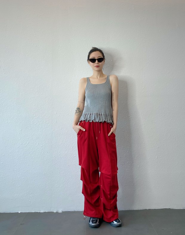 Grey Tassel Ribbed Vest #250425